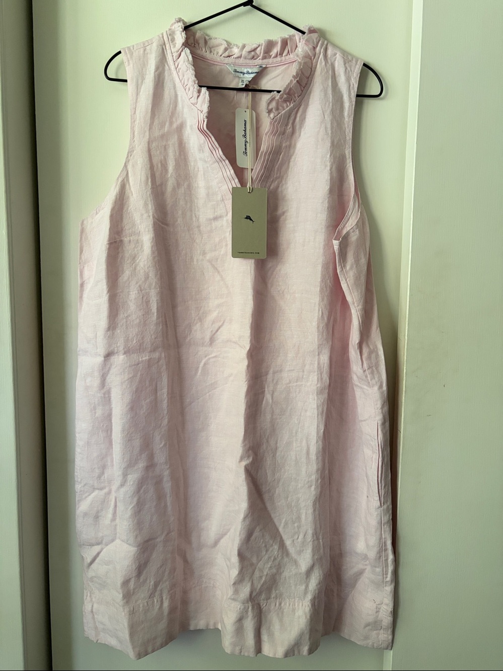 NWT Tommy Bahama Touch of Pink Ruffle Linen Dress; sleeveless, feminine, size XL - Picture 7 of 8